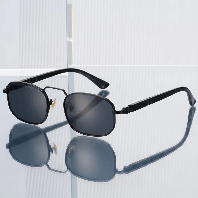 Y2K Retro Slim Rechteckige Sonnenbrille für Männer und Frauen, schlanker Metallrahmen, UV400-Sonnenbrille, modische, leichte Sonnenbrille für das tägliche Fahren