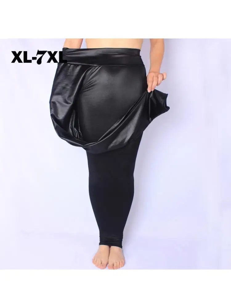 

2023 Spandex Plus Size 6xl 7xl Women Leggings Skinny Pant Pencil Black High Waist Faux Leather Fitness Elastic Stretch Trousers