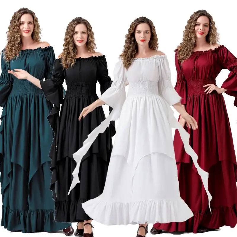 

Retro Medieval Costume Pink Blue Court Dress Tea Party Princess Gown Halloween Outfit Women's Traditional Ethnic Stage Costume