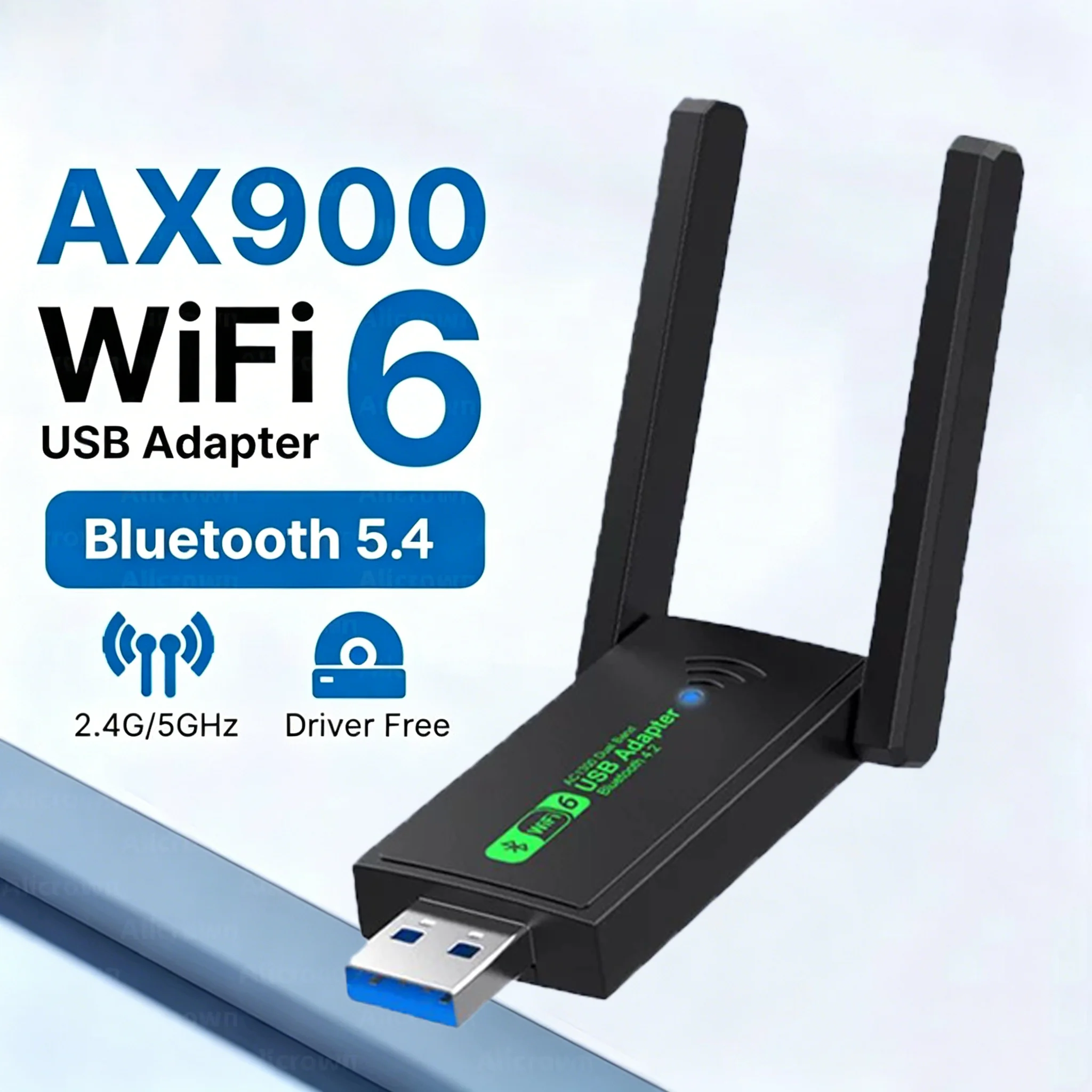 Adaptador USB Sem Fio AX900 WIFI6 Bluetooth 5.4 2.4G/5Ghz 900Mbps Dual Band com 4 Antenas, Cartão de Rede WiFi, Dongle Apenas para WIN10/11