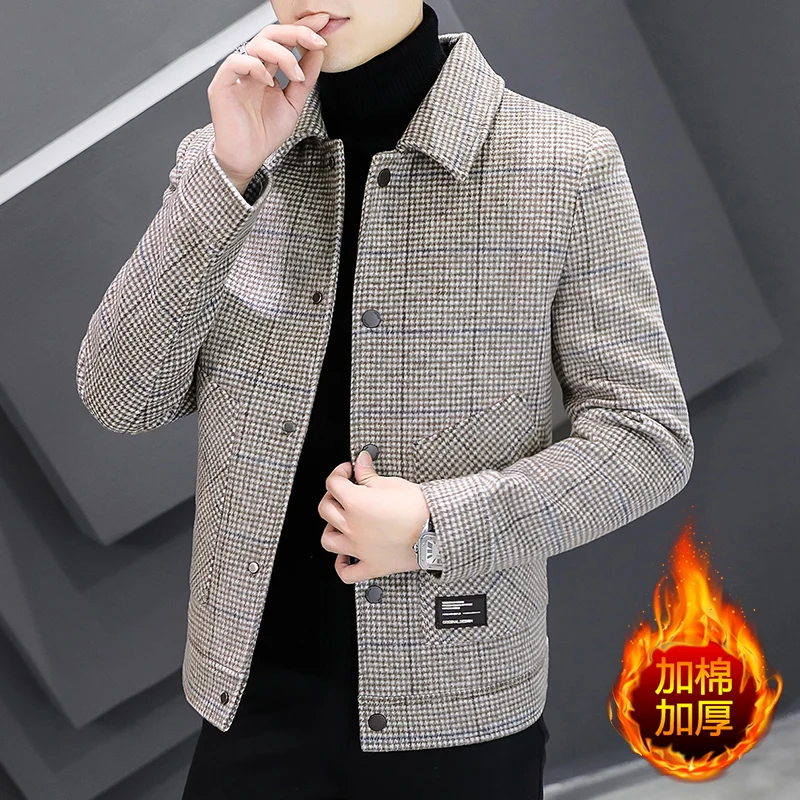 

High-quality men's fashionable and stylish woolen overcoat, short winter woolen and cotton Korean-style trendy woolen jacket