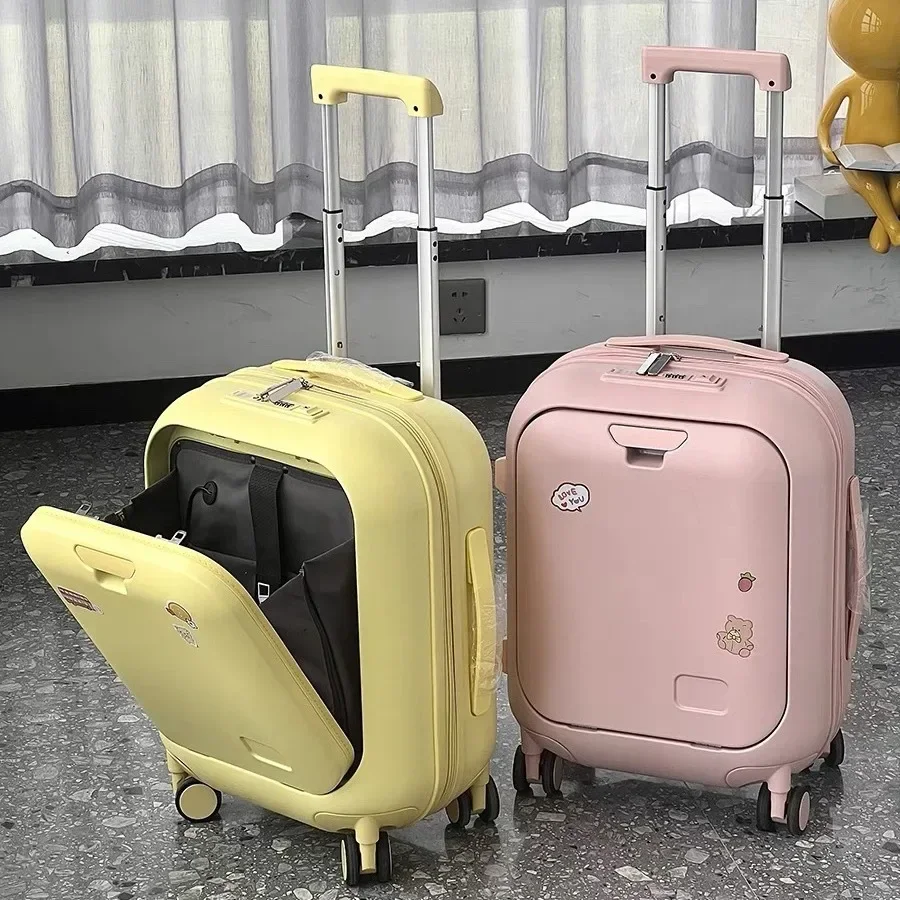20/24 Inch Luggage Suitcase Compartment Front Opening Small Password Box for Travel Multifunction Rolling Luggage Case