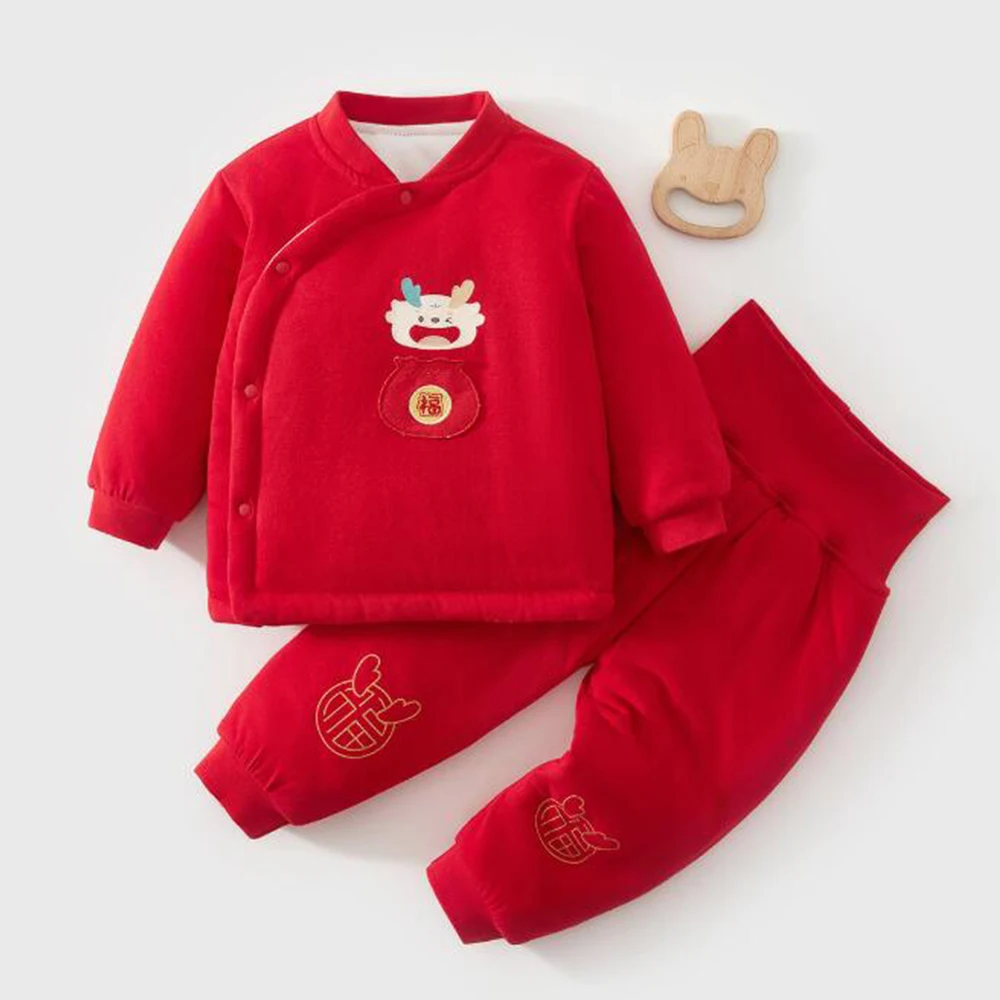 Boutique Baby Boy Clothes Set Quilted Thicken Warm Winter Long Sleeve Tops Pants 2 Pieces Infant Girl Outfits Christmas Clothing