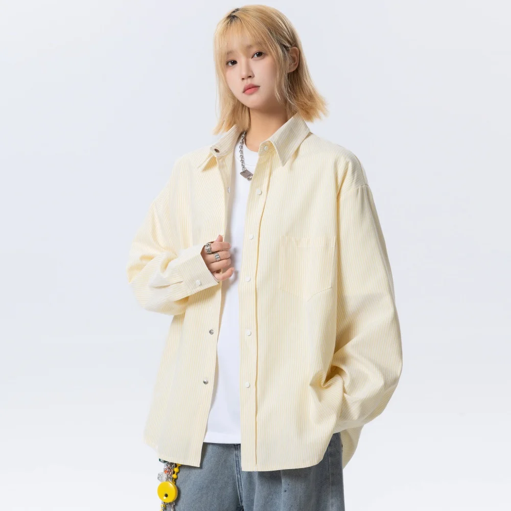 

Elegant Office Lady Casual Blouse 2026 Spring New Long Sleeve Cotton Striped Shirts for Women Turn Down Collar Loose Fit Tops