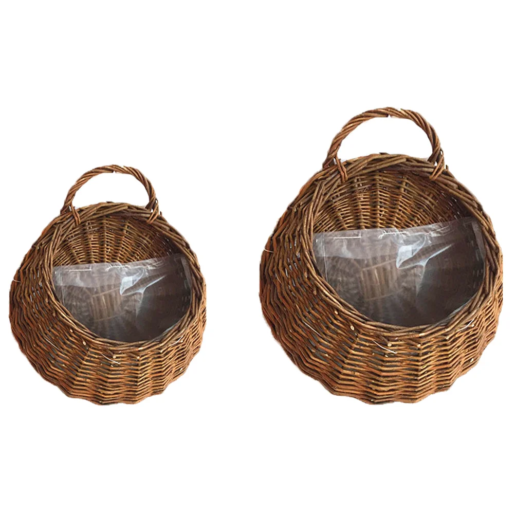 

2 Pcs Rattan Wall Hanging Flower Pot Outdoor Basket House Plants Planter Baskets