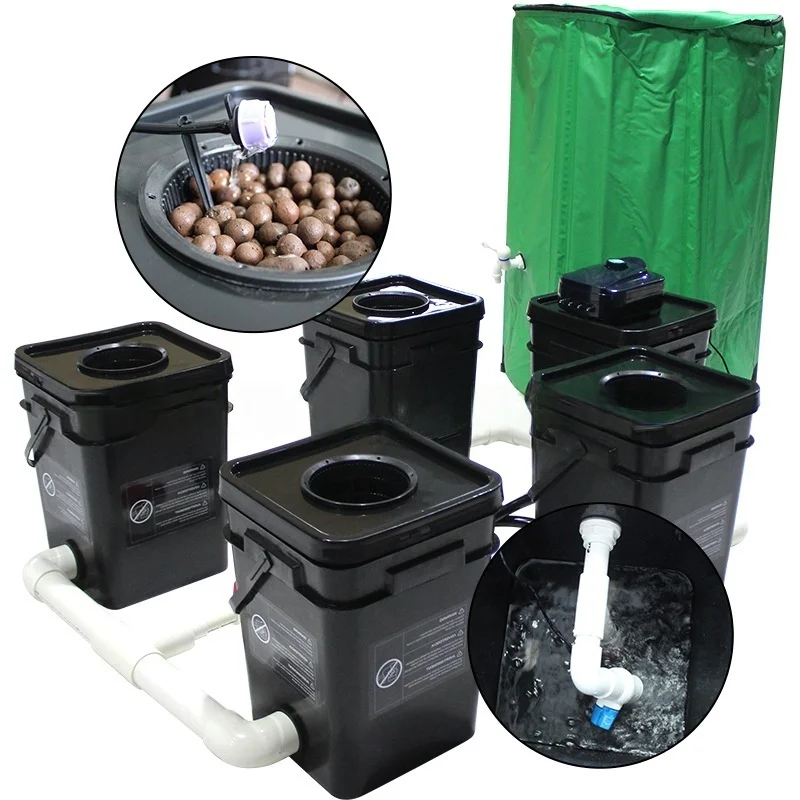 

27L RDWC Drip Irrigation Recirculating System 4 Buckets Hydroponic Nutrient Automatic Control Modern Plastic Garden Supplies