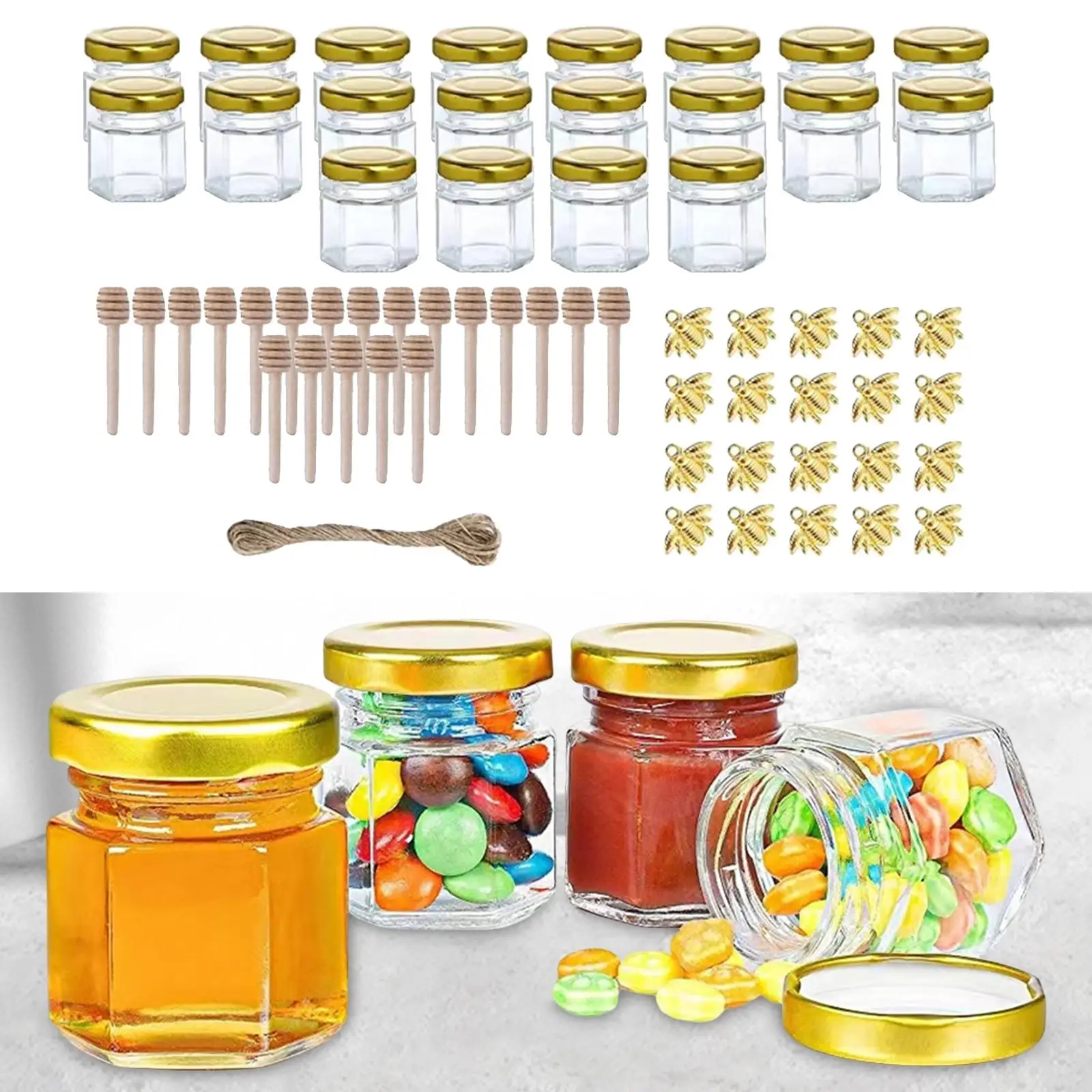 20x Small Glass Jars Honey Jars for Canning, Storing, and Decorative Purpose Candle Making Party Favors Liquids Honey