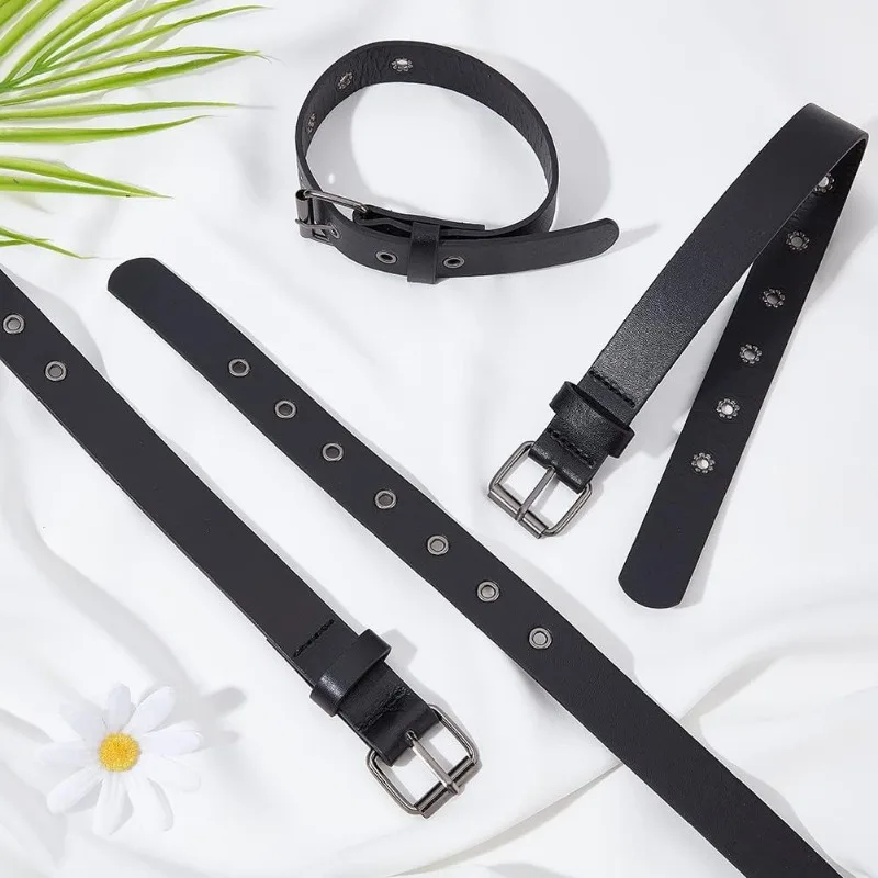 4 Pcs Traditional Kilt Extender Straps Leather Cuff Belt Buckles 0.9x16 inch Black PU Leather Adjustable Belt with Metal Square