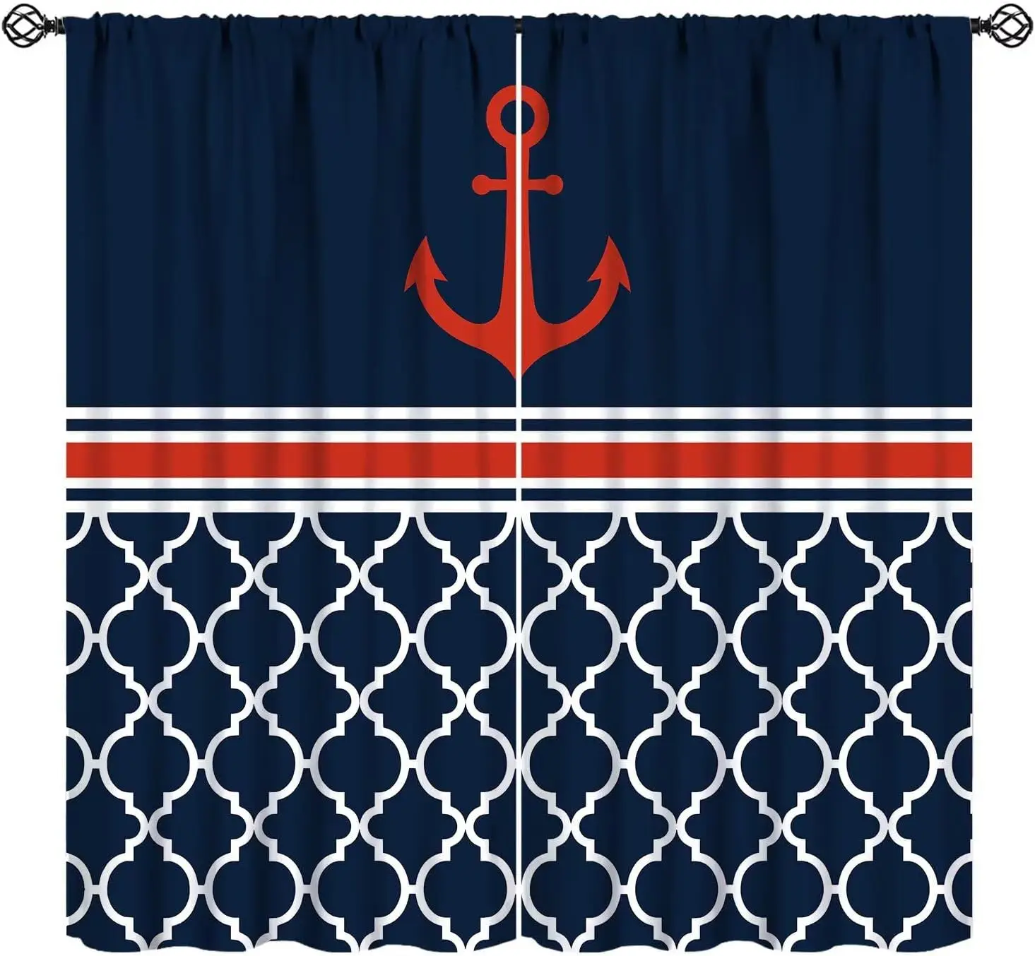 Premium Navy Blue Nautical Curtain Panels Polyester Drapes for Living Room Coastal Bedroom Ship Anchor Decor Window Treatment Ho