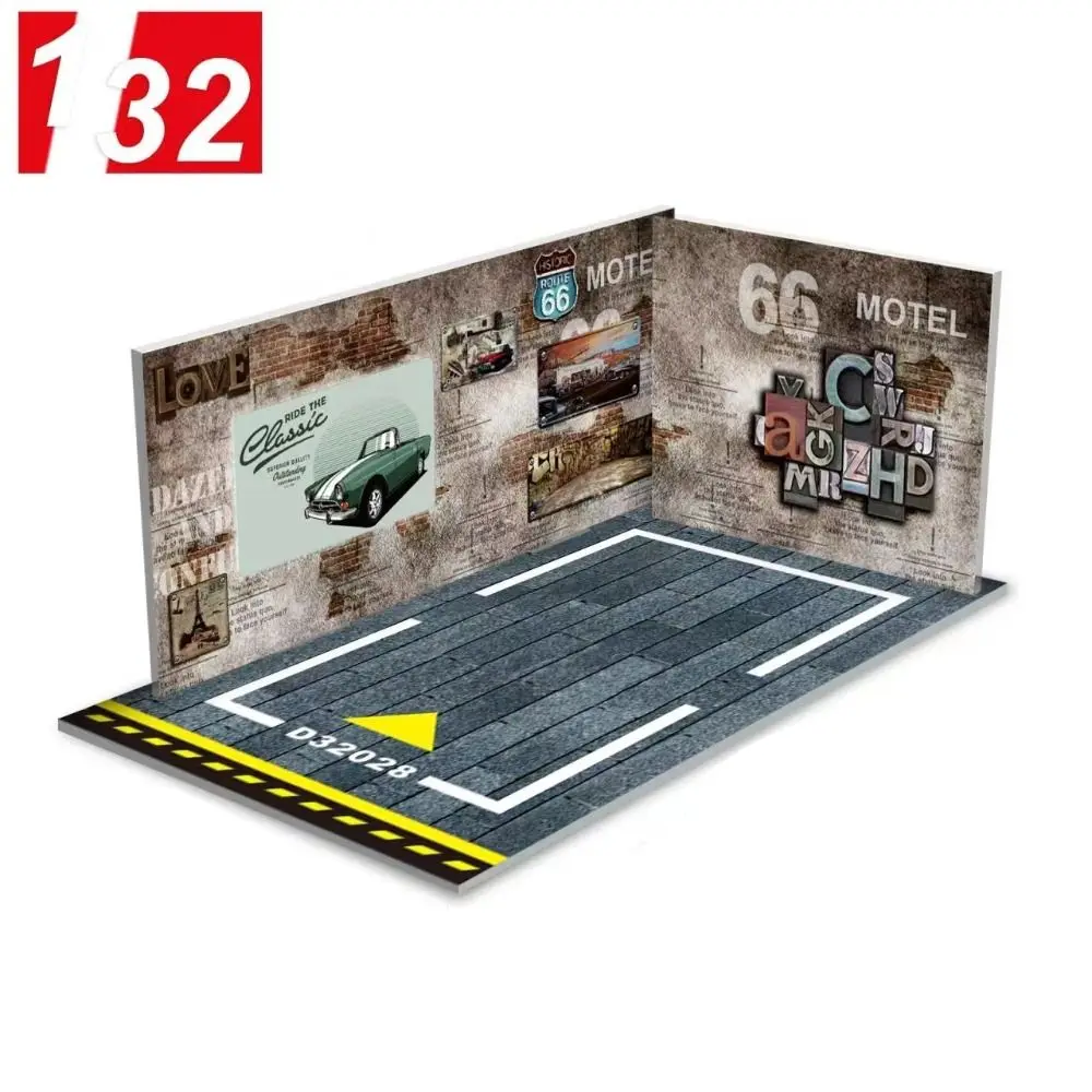 LED Lighting 1/32 Car Garage Assembled Miniature Parking Lot Model DieCast DIY Scene Car Display Scene Christmas Present