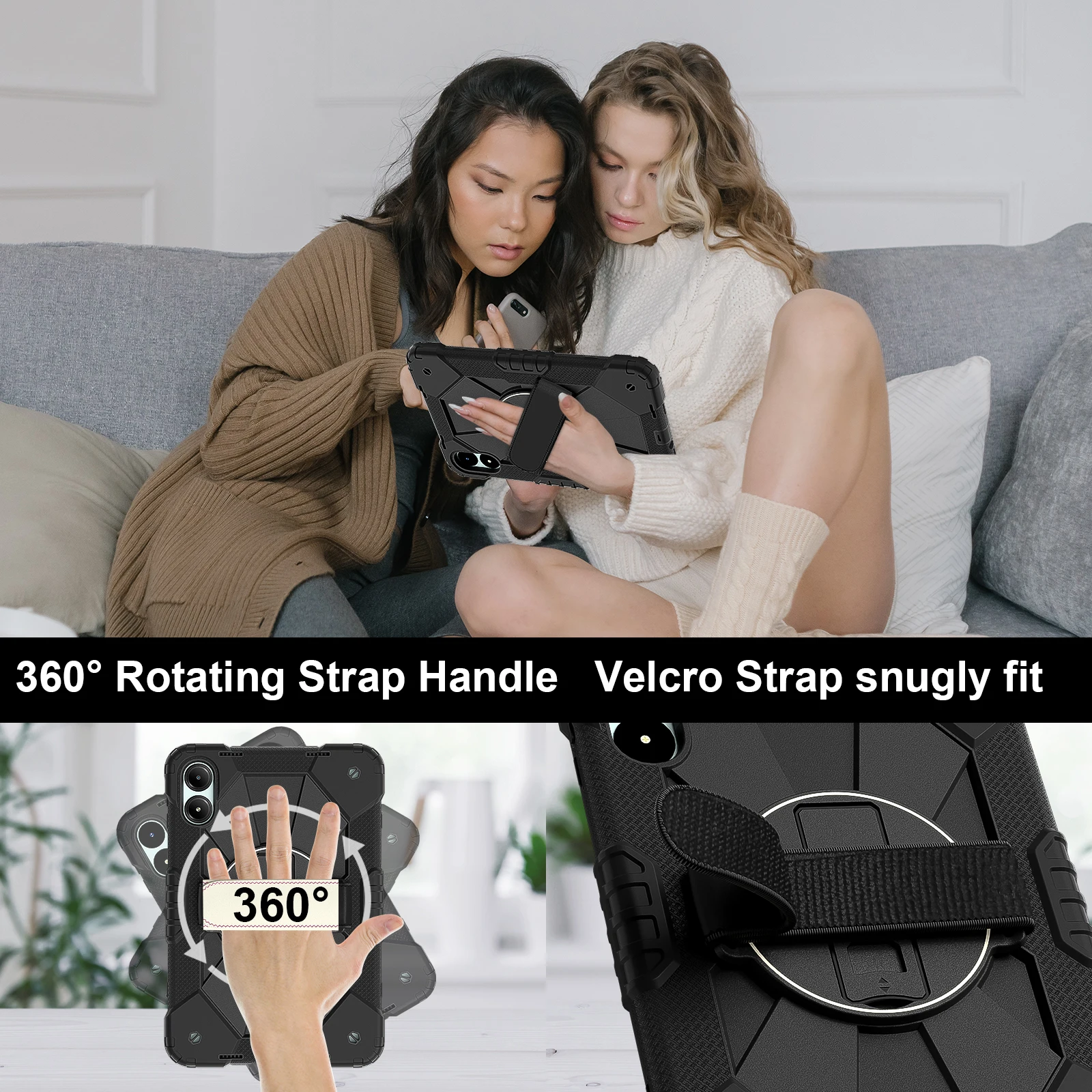 Para Redmi Pad Pro Xiaomi poco pad 12,1 "funda de silicona segura para niños + correa de hombro para PC soporte a prueba de golpes funda para tableta 360 ° Soporte con asa