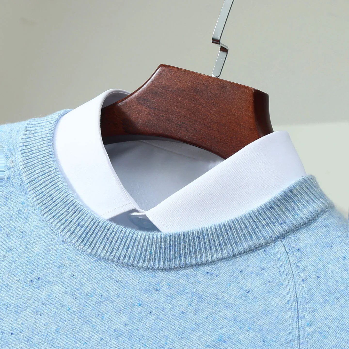 

MVLYFLRT Men's 100% Cashmere Knitted Sweater Polka Dot Yarn Round Neck Pullover Casual Loose Winter Clothing