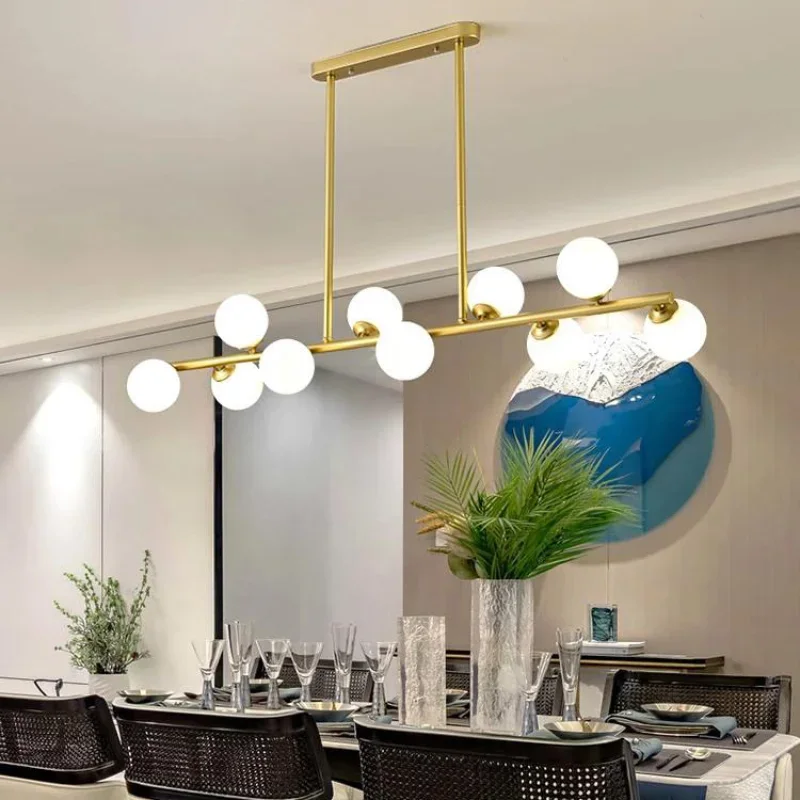 Imagem -02 - Luz Pendurada Led Nórdico Feijão Mágico Bola de Vidro Longo Moderno Criativo Minimalista Ferro Strip Lustre Home Restaurant Decor Lamp Bola de Vidro