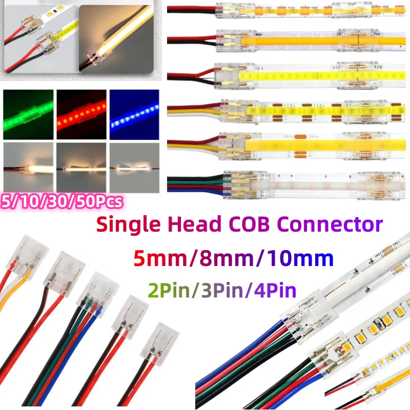 2pin 3pin 4pin Smd Cob Connectoren 5/8Mm/10Mm Enkele Kop Connector Kabels Soldeerloze Hoek Eenvoudig Aansluiten Led Universele Connector