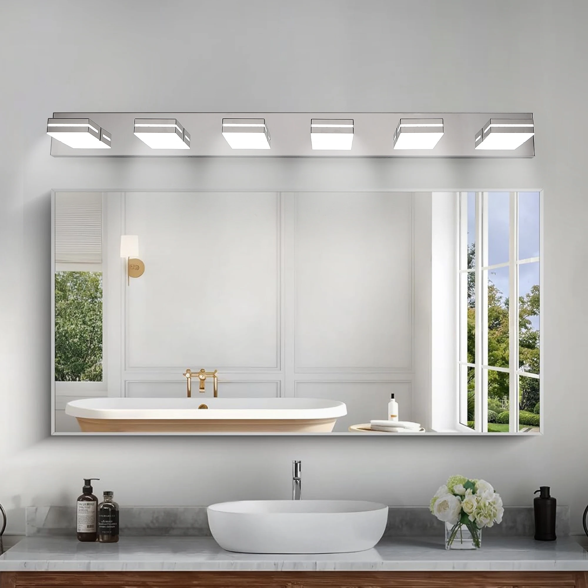 Modern Chrome Plating LED Vanity Light, 6-Lights Wall Sconce for Bathroom and Mirror, Sleek Minimalist Design, Energy-Efficient