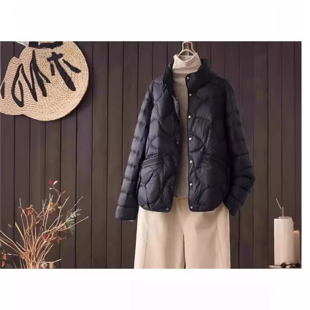 女性軽量ショートダックダウンジャケット秋冬新ファッションスタンドカラースリムフィットカジュアルダウンコート女性 JK-244