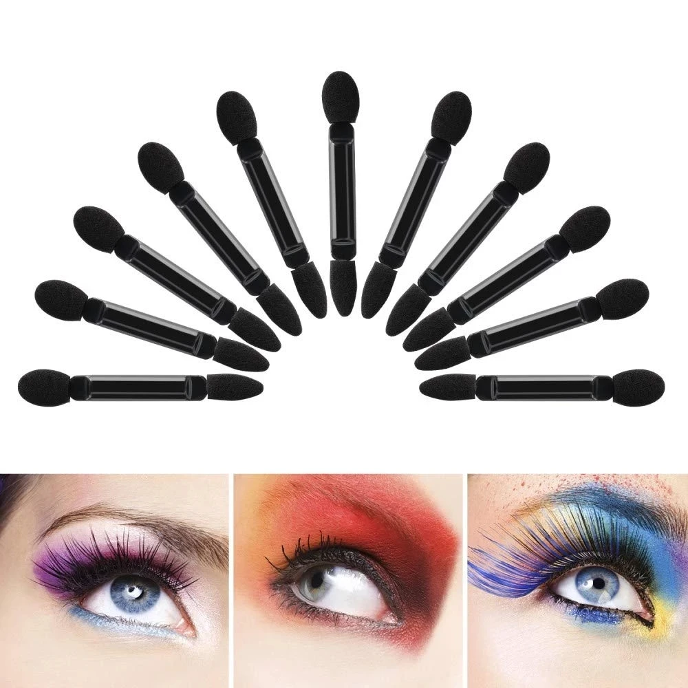 100 stuks wegwerp oogschaduwborstels dubbelzijdig spons nylon sets en kits oogschaduwborstels make-up voor cosmetische applicator zwart