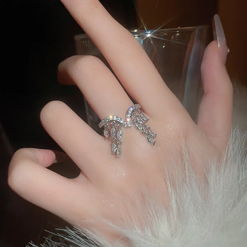 South Korea ins zircon tassel ring fashion luxury temperament index finger ring