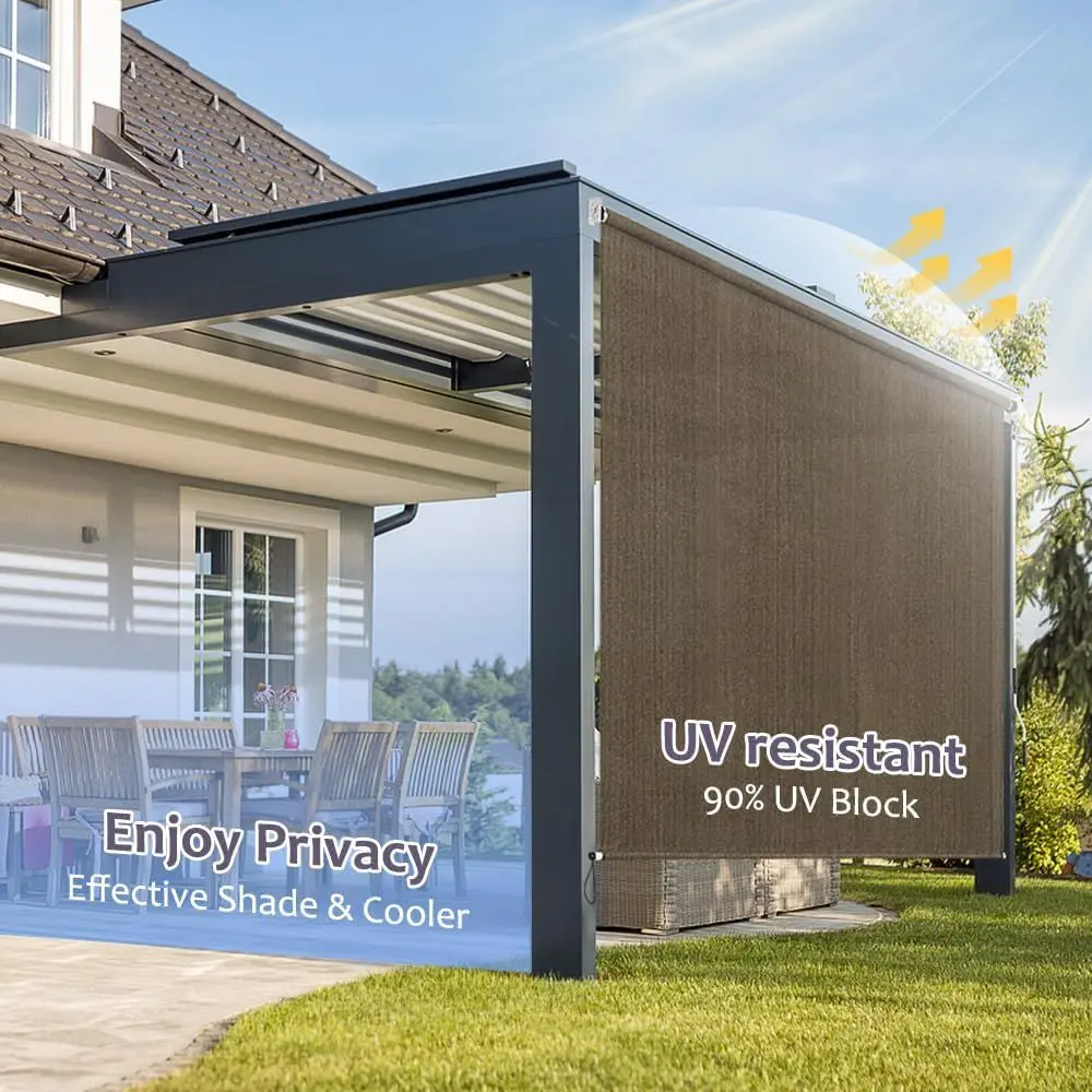 Cordless Outdoor Roll-Up Shade, 4ft x 6ft, 90% UV Block, Privacy Screen for Patios, Pergolas, Mocha