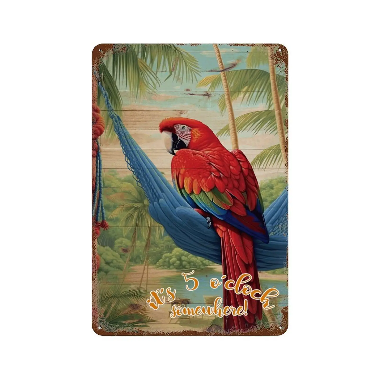 It;s Five O;clock Somewhere Metal Tin Sign Beer Bar Club Glass Parrot Vintage Wall Décor for Porch Yard Summer Tropical Luau Par