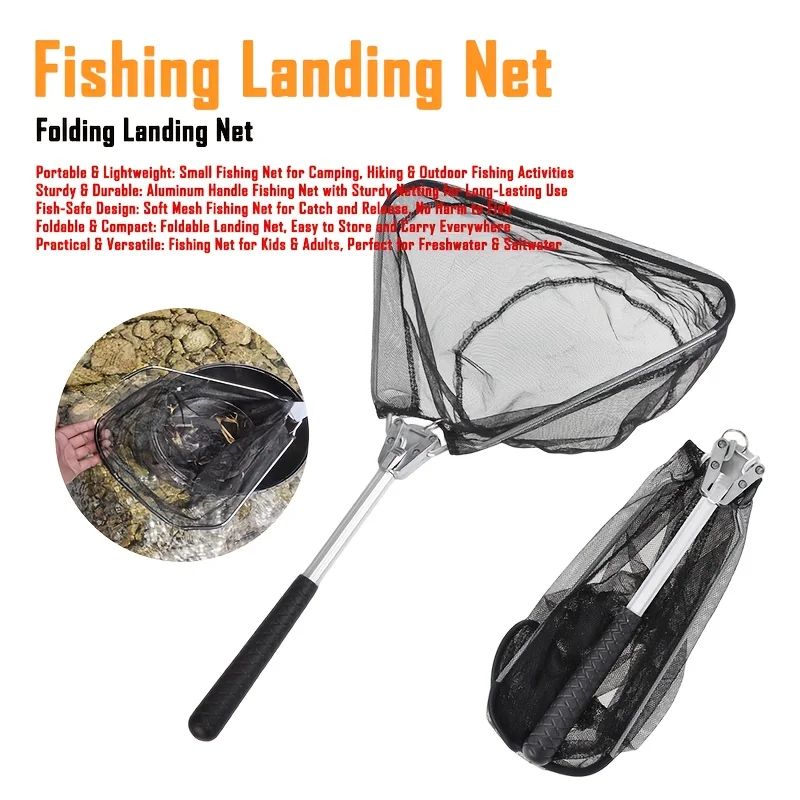 1 Pc Triangle Folding Landing Net Single Section Fly Fishing Net for Stream Trout Portable Hand Net for Fishing