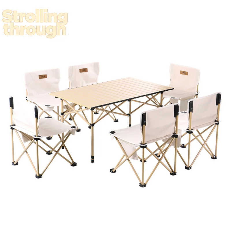 

Outdoor folding table Thickened aluminum alloy camping folding table and chair stall lifting table stable