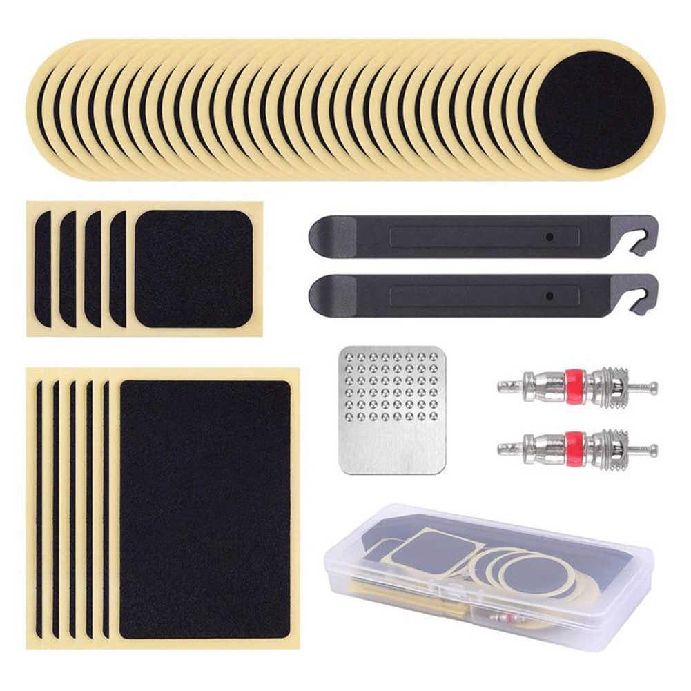 46PCS Tube Patch Kit Self-Adhesive Patches Metal Rasp And Lever Kit Portable Outdoor Cycling Bike Tire Repair Tools