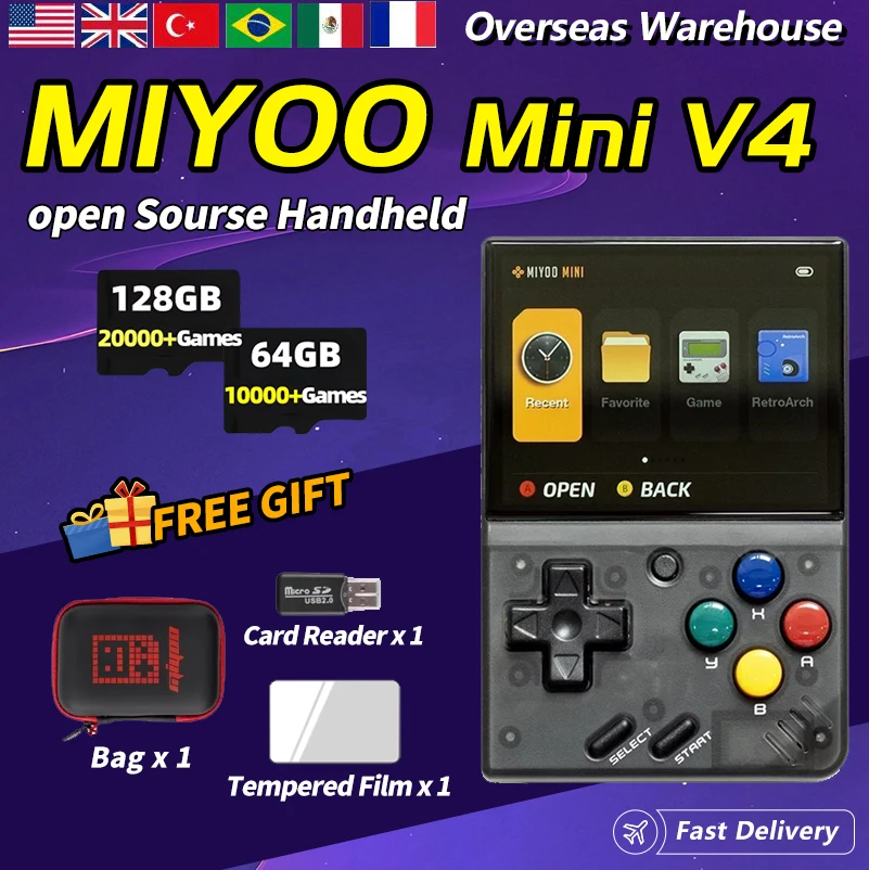 

Miyoo Mini V4 Handheld Game Console Retro Arch 2.8-inch 2000mAh IPS Screen Lithium Battery Open Source Linux OS Retro Game Gift