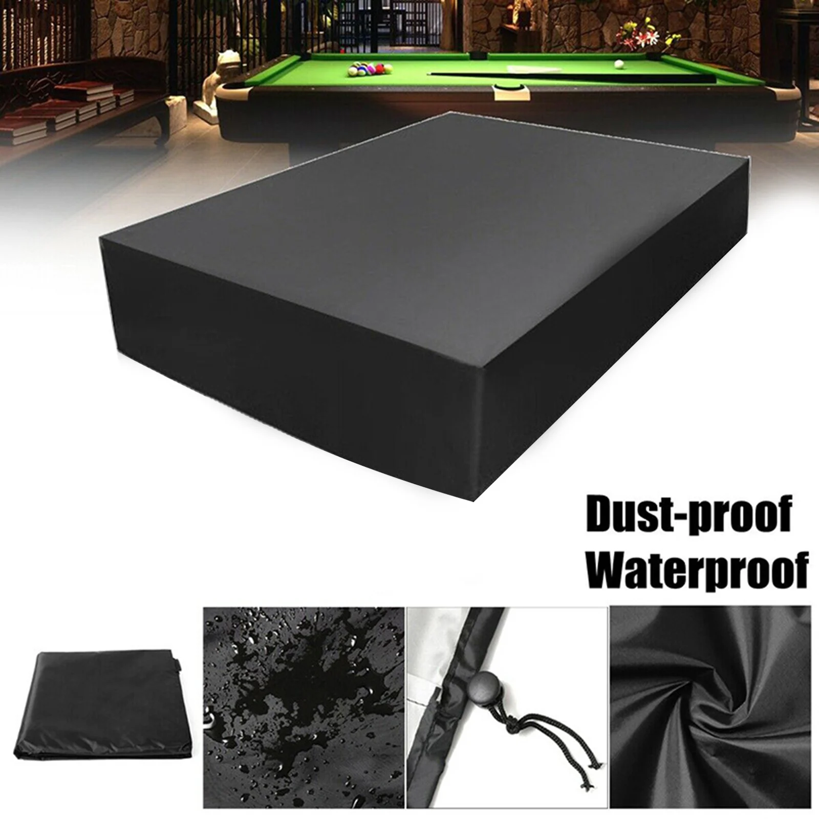 Full Range of Coverage Dust Cover for Outdoor Billiard Pool Table 210D Oxford Cloth Black/ Silver (80 characters)