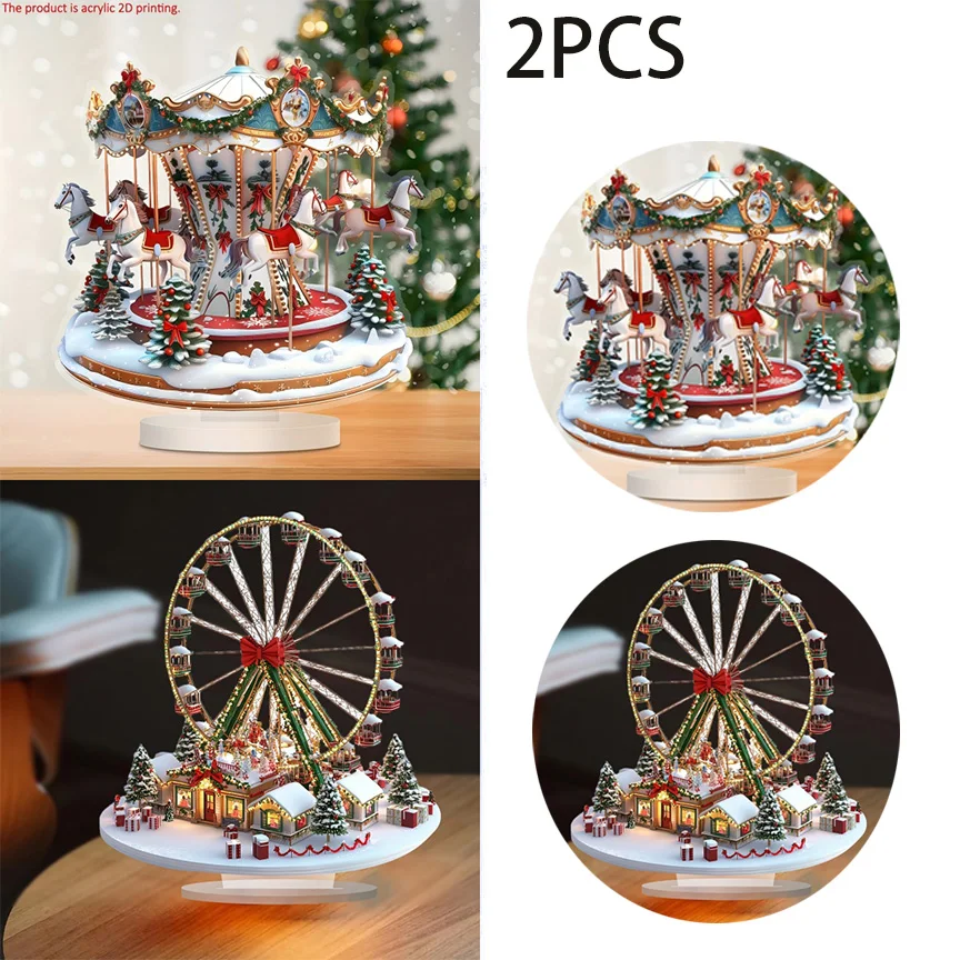 2D Acrylic Ferris Wheel Carousel Fantasy Amusement Park Ornaments Festival Decor Office Tabletop Gifts High Aesthetic Quality