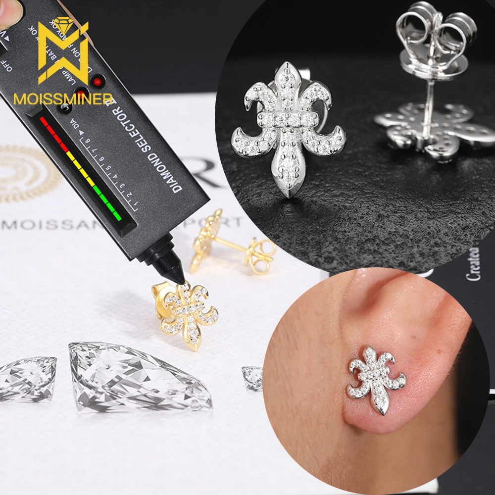 VVS D Moissanite Anchor Earrings S925 Silver Iced Out Ear Studs For Women Men High-End Jewelry Pass Diamond Tester Free Shipping