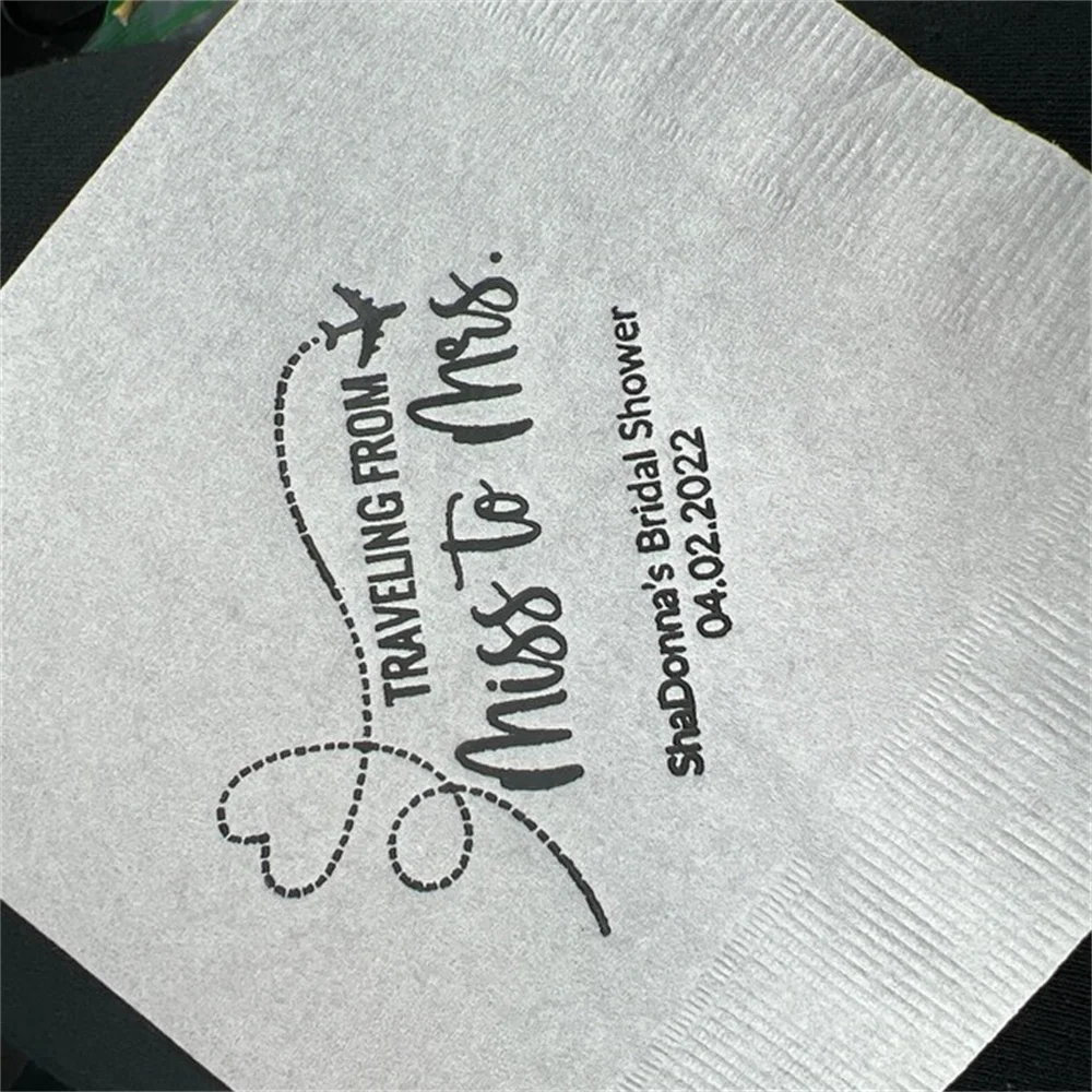 50PCS Traveling from Miss to Mrs. Personalized Cocktail Napkins - Honeymoon Bridal Shower - #C26-CN-04