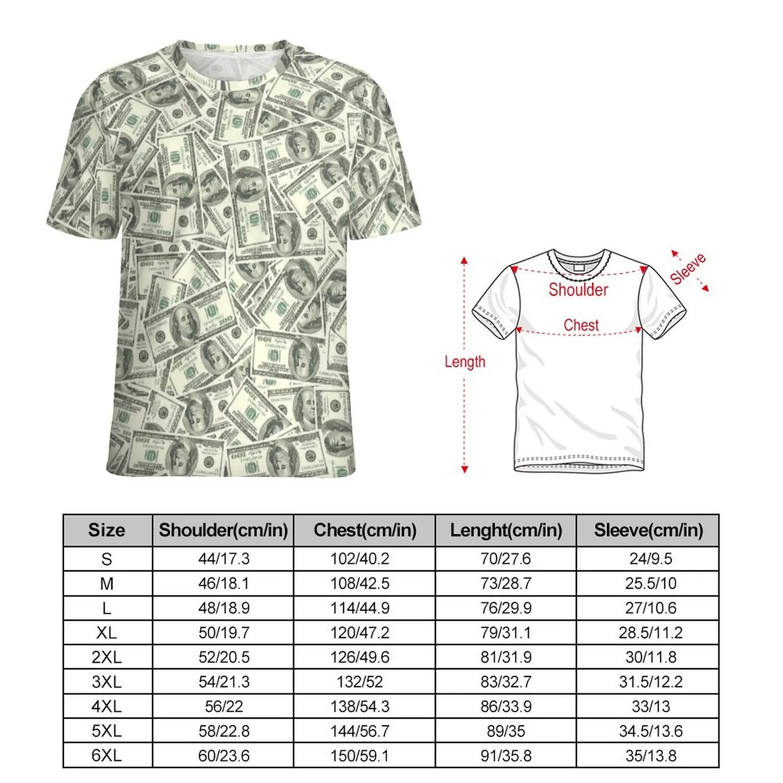 One Hundred Dollar Bills 100 Benjamins Giant T Shirt  Fashion T Shirts Men Casual Tshirt Short Sleeve Graphic Tops Plus Size