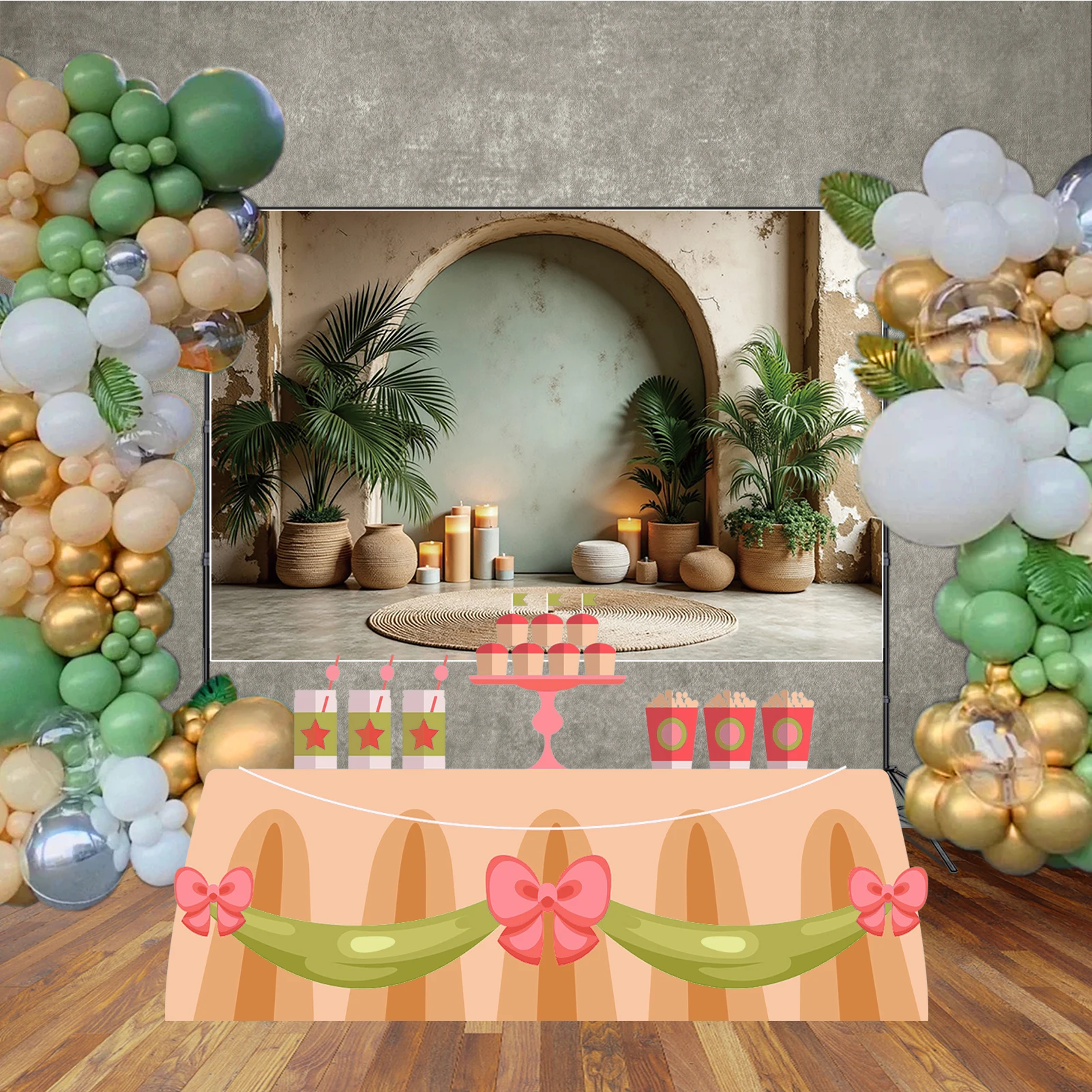 MOON.QG قوس جدار البوهيمي غرفة داخلية بامباس العشب خلفية خلفية التصوير الفوتوغرافي للأطفال النساء صورة عيد ميلاد فوتوبوث