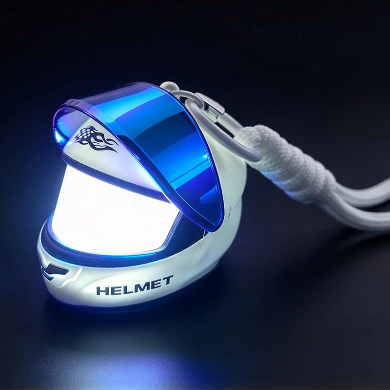 Mini Motorcycle Helmet Keychain Light Up Helmet Key Fob Helmets Flashlight Keychain Pendant For Biker Motorcycle Lovers