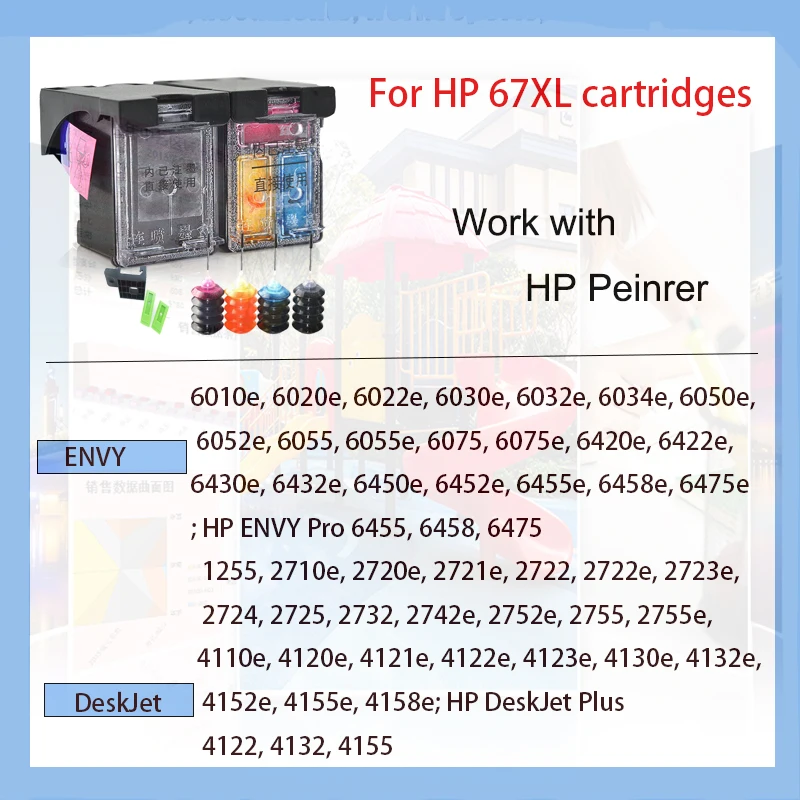 Imagem -03 - Vilaxh 67xl 67 xl Cartuchos de Tinta Reutilizáveis para Hp67xl Envy 4140 4152 4155 4158 1225 2732 2752 1225 2774 6052 6055