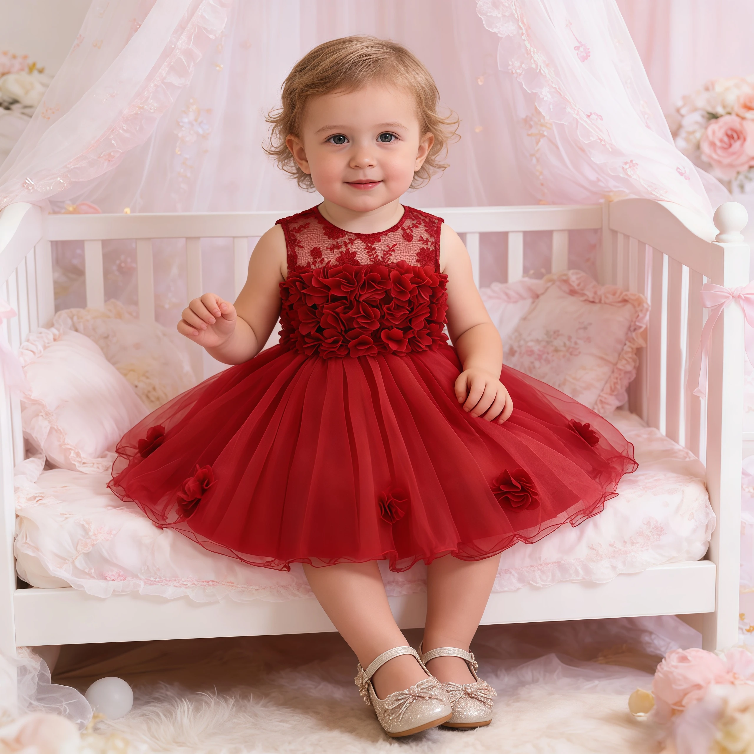 

Flower Girls Wedding Tulle Dress Infant Baby Floral Embroidery Princess Dress For Toddler Birthday Party Christening Formal Gown