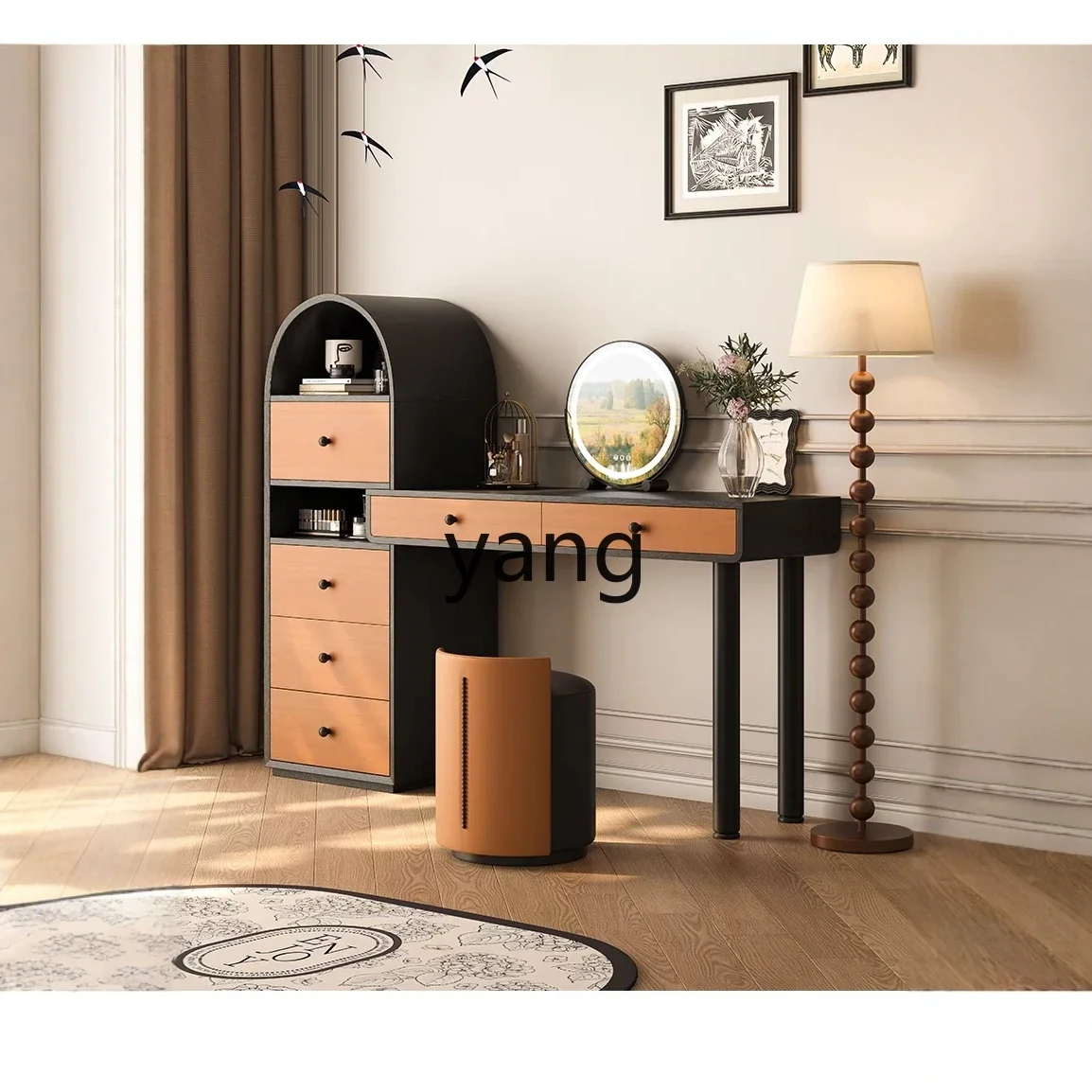 

LMMsolid wood dresser small integrated bedroom bedside antique retractable makeup table