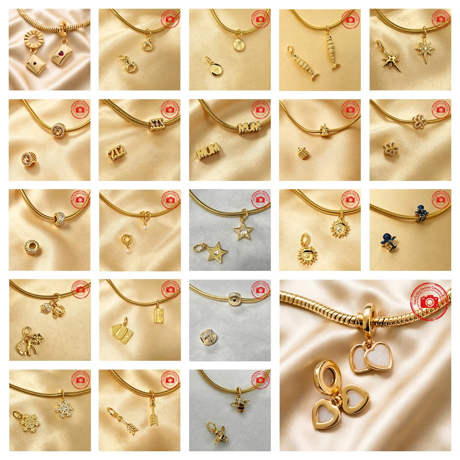 Hot Sale Golden Charms DIY Women Jewelry Gifts Firefly Lucky Clover Pink Daisy Flower Wrapped Heart Beads Fit Original Bracelets