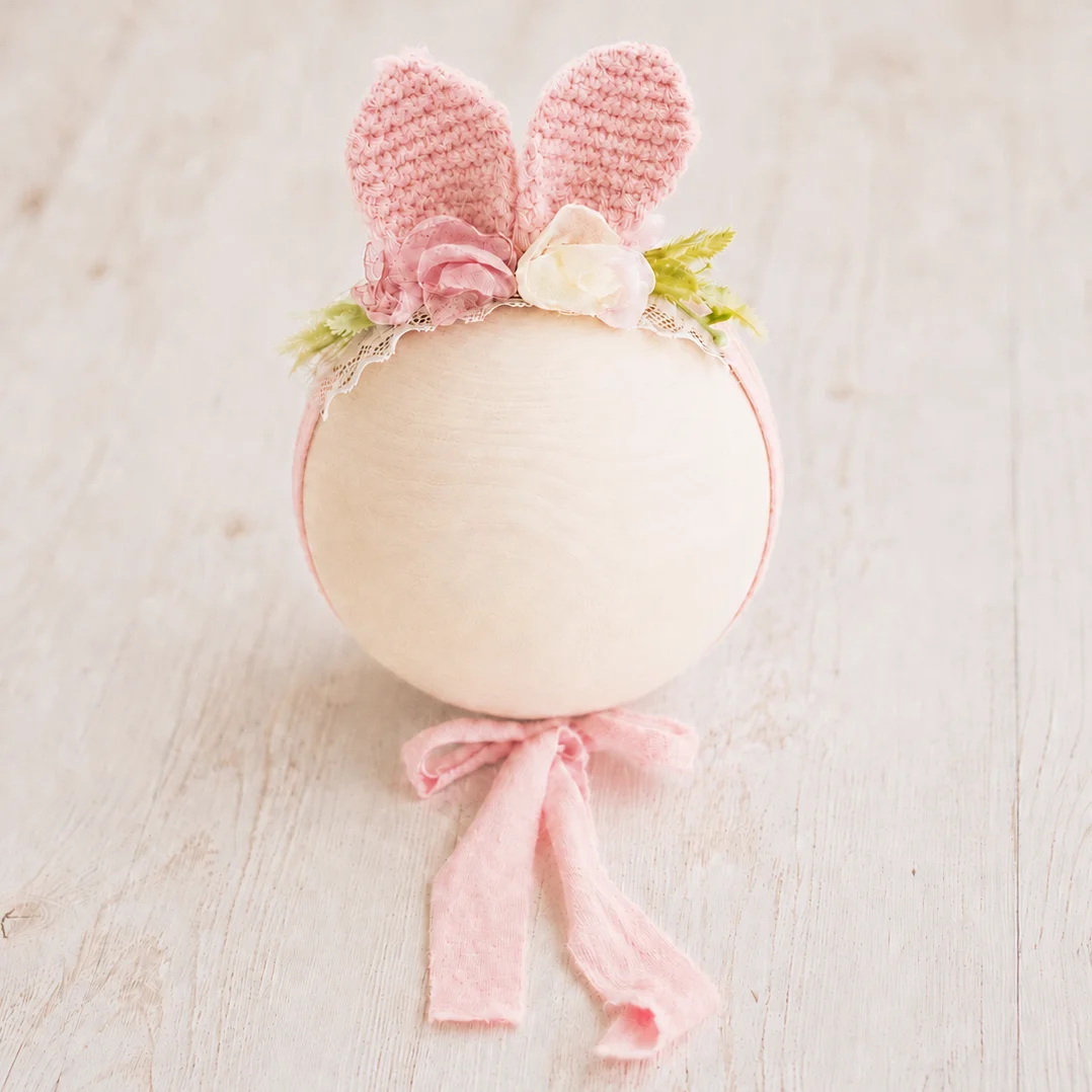 Knitted Newborn Bunny Ear Headband for Photography Prop Floral Baby Rabbit Ears Tieback Newborn Girl Hair Accessories Photoshoot