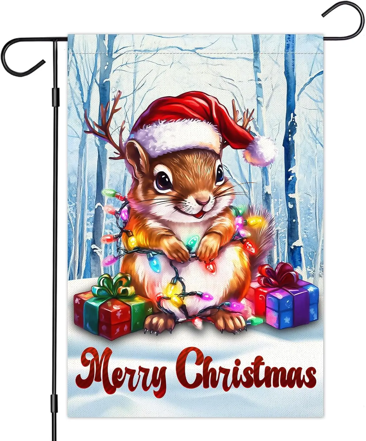 Squirrel Christmas Garden Flag - Cute Merry Christmas Garden Flag - Happy Holiday Decorations - 12X18 Inch - Garden Yard Patio O