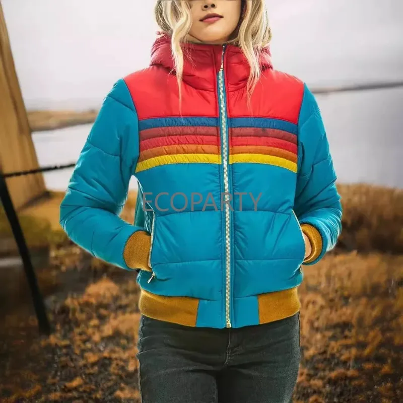 2025 New Women's Cotton Coat Casual Hooded Printed Cropped Parkas Cross-border European American Style Clothing