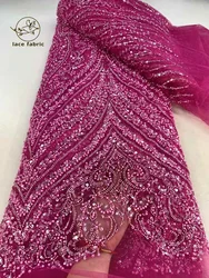 Luxury Sequins Lace Fabric 2025 High Quality French African Net Beaded Lace Fabric Nigerian Embroidery Fabric For Wedding Party