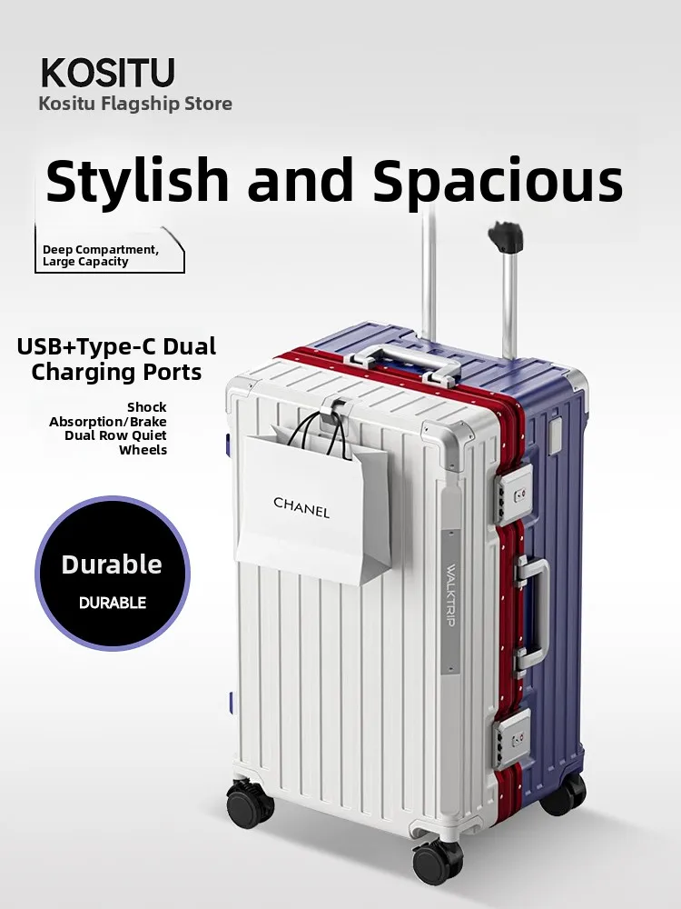 Kositu Large Capacity Luggage Suitcase Hardshell Aluminum Pull Rod Travel Bag for Men And Women Durable Checked in Bag