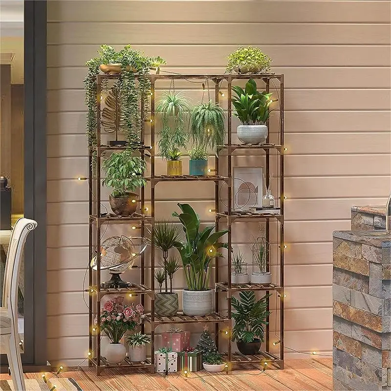 Brown Multi Tier Wood Plant Stand Flower Display Shelf