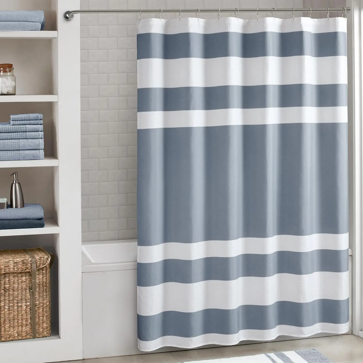 

Extra Long Waffle Weave Shower Curtain, Indigo Blue, 72x84 Inches, Modern Bathroom Decor