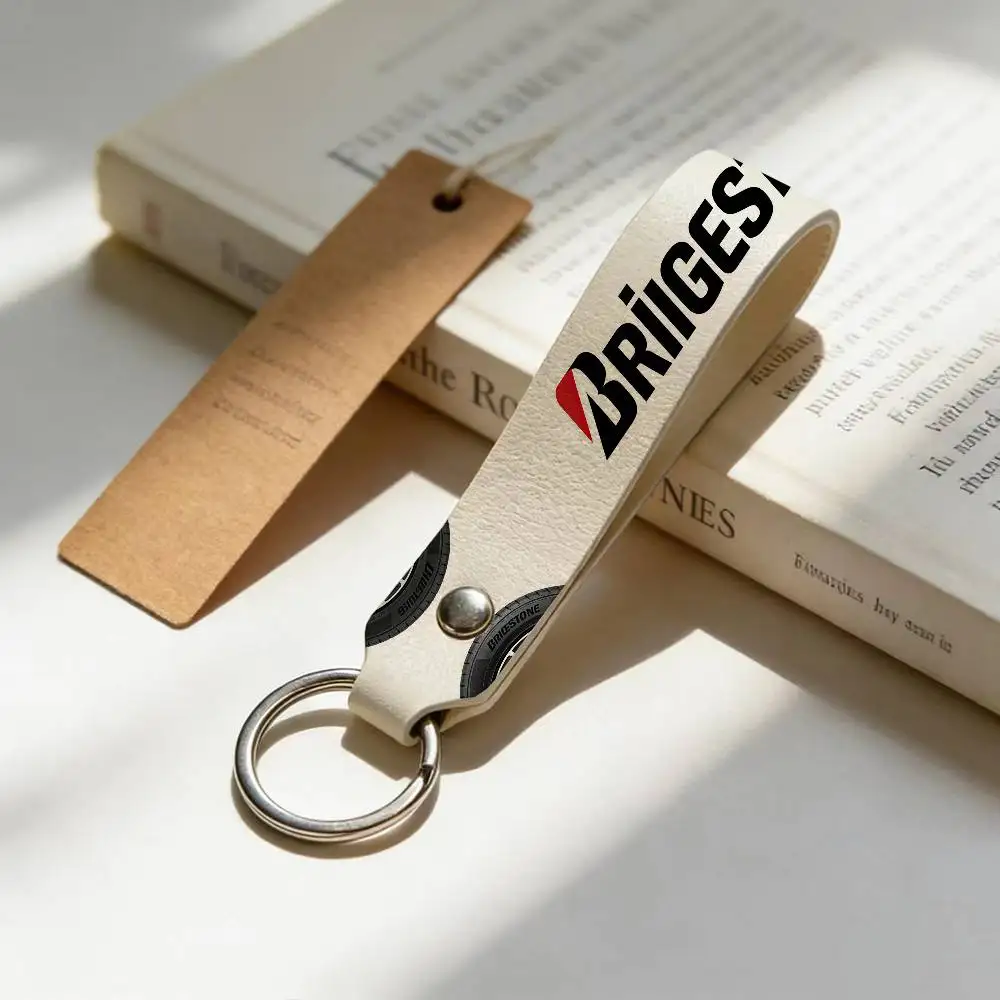 For Logo Bridgestone High Quality PU Leather Moto Keychain Vintage Style Key Pendant For Scooter Motocross