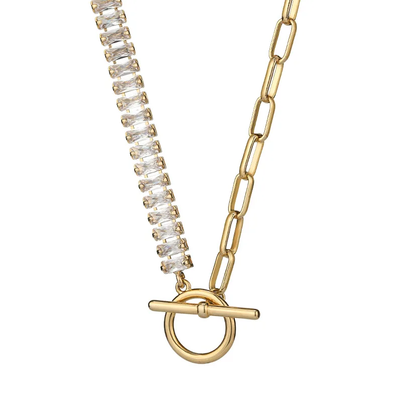 Nuova collana corta asimmetrica in acciaio al titanio e zirconio, semplice catena alla clavicola da donna, collana con chiusura in stile metallico