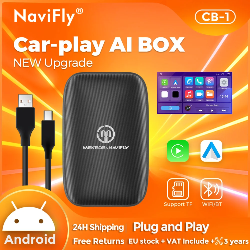 NaviFly adapt Ai Box Wireless and Wired CarPlay Android Auto Universal Car Support netflia YouTube Navigation GPS Mirror Link