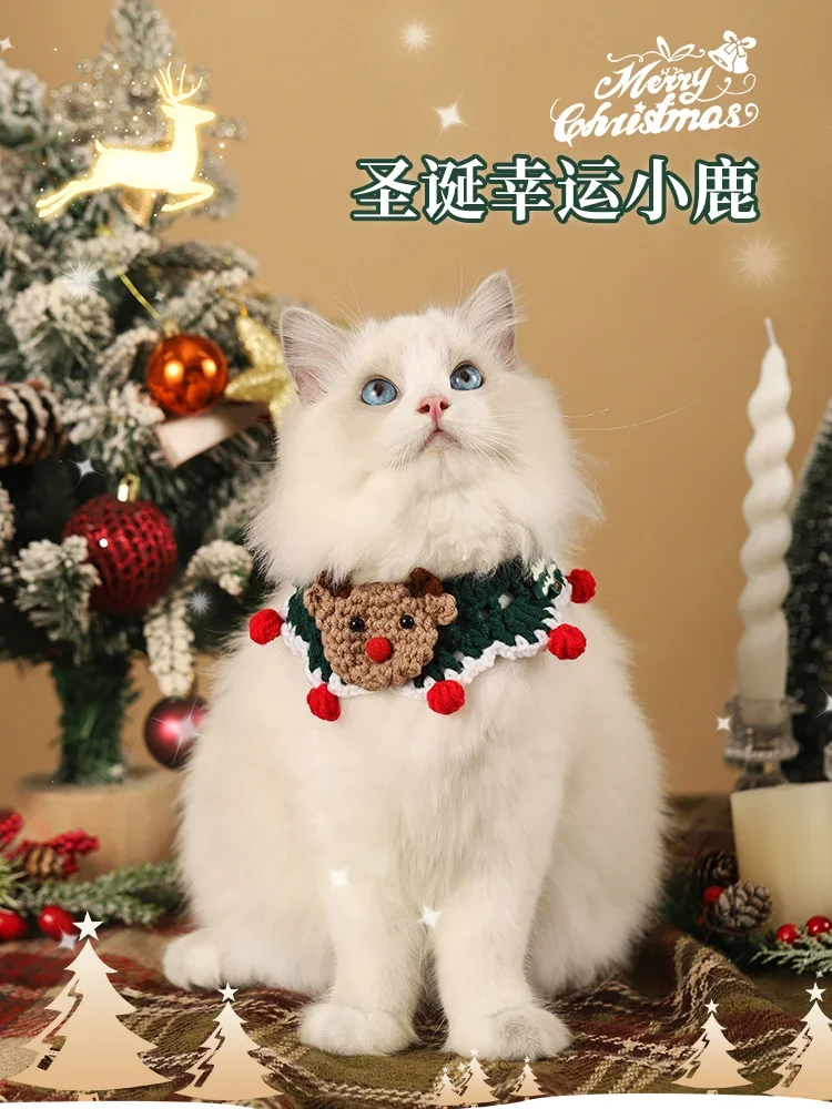 

Y Y Cat Scarf Christmas Decoration Cute Knitting Collar Pet's Saliva Towel Ornament Collar
